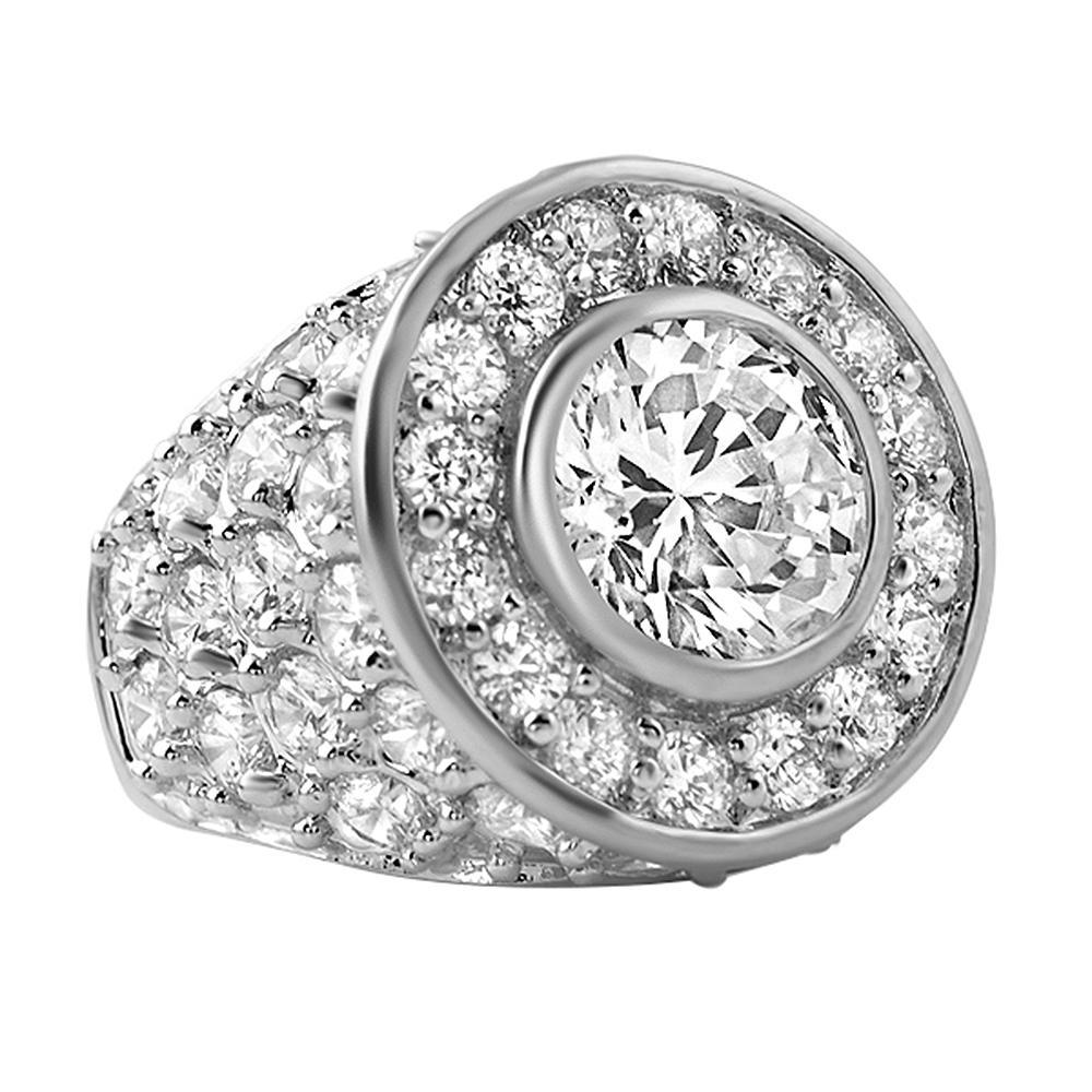 Custom Centerstone Rhodium CZ Bling Bling Ring 7 HipHopBling