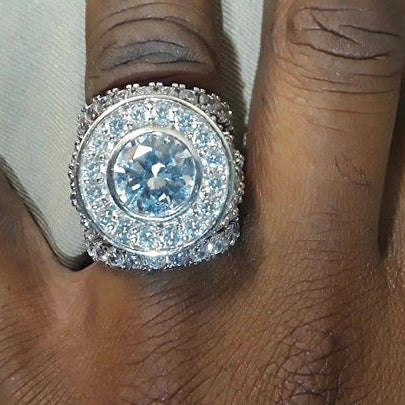 Custom Centerstone Rhodium CZ Bling Bling Ring 7 HipHopBling