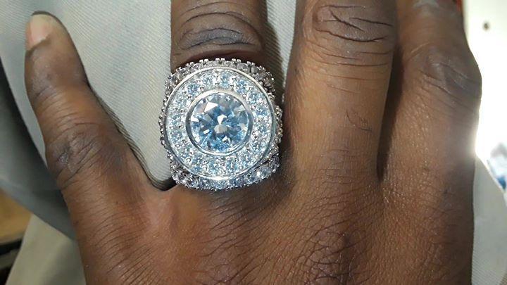 Custom Centerstone Rhodium CZ Bling Bling Ring 7 HipHopBling