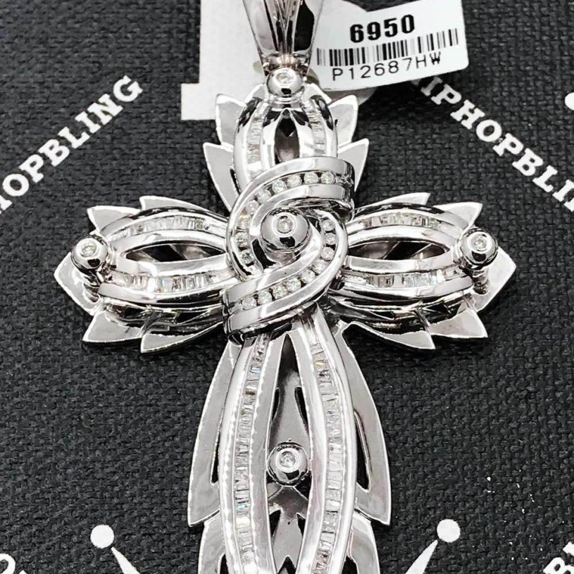 Custom Cross 1.24 Carat Diamond Pendant 14K White Gold HipHopBling