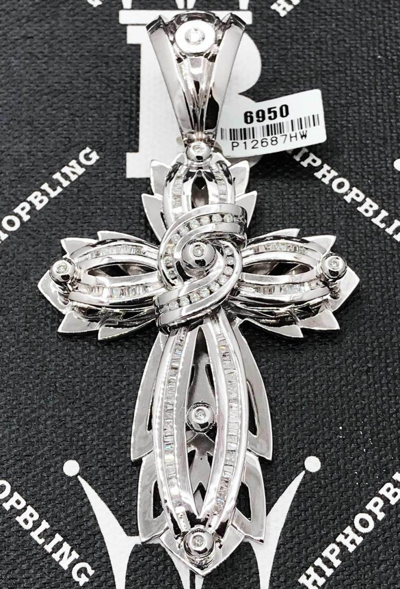 Custom Cross 1.24 Carat Diamond Pendant 14K White Gold HipHopBling