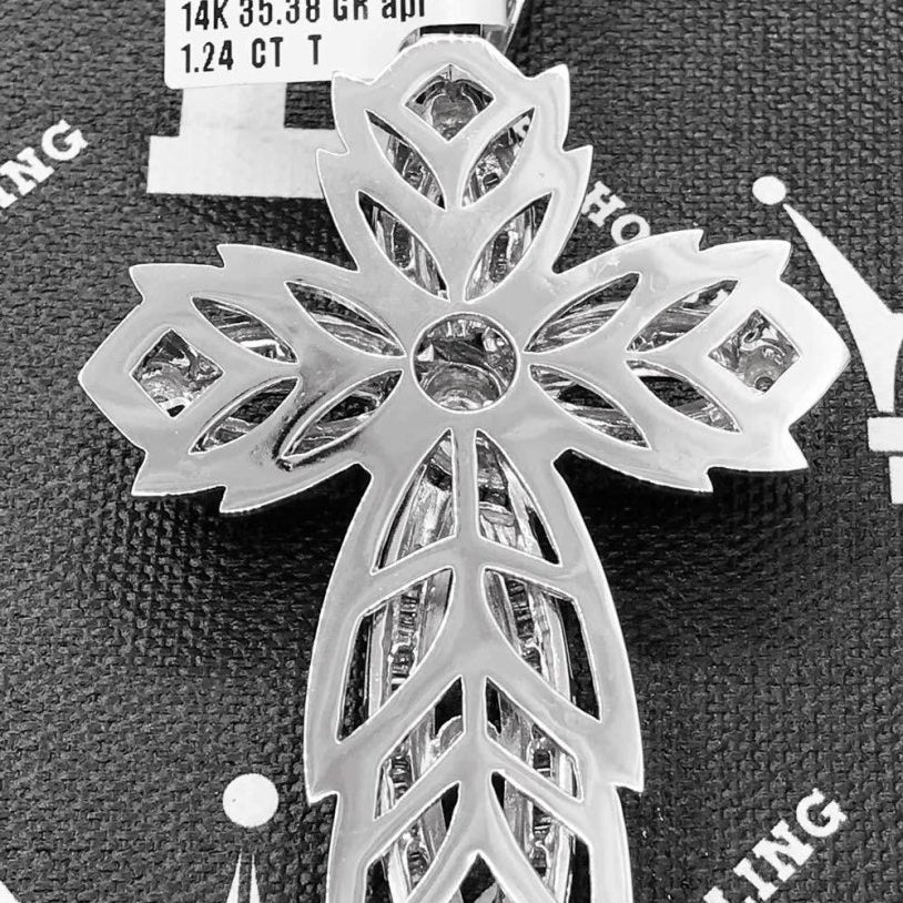 Custom Cross 1.24 Carat Diamond Pendant 14K White Gold HipHopBling