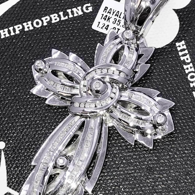 Custom Cross 1.24 Carat Diamond Pendant 14K White Gold HipHopBling