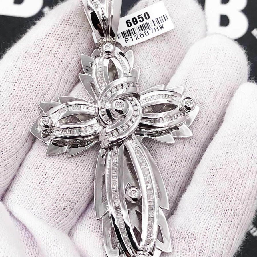 Custom Cross 1.24 Carat Diamond Pendant 14K White Gold HipHopBling
