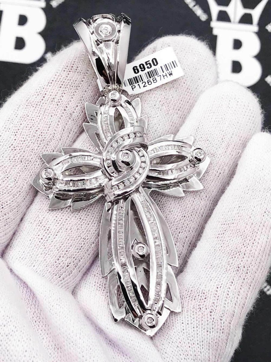 Custom Cross 1.24 Carat Diamond Pendant 14K White Gold HipHopBling