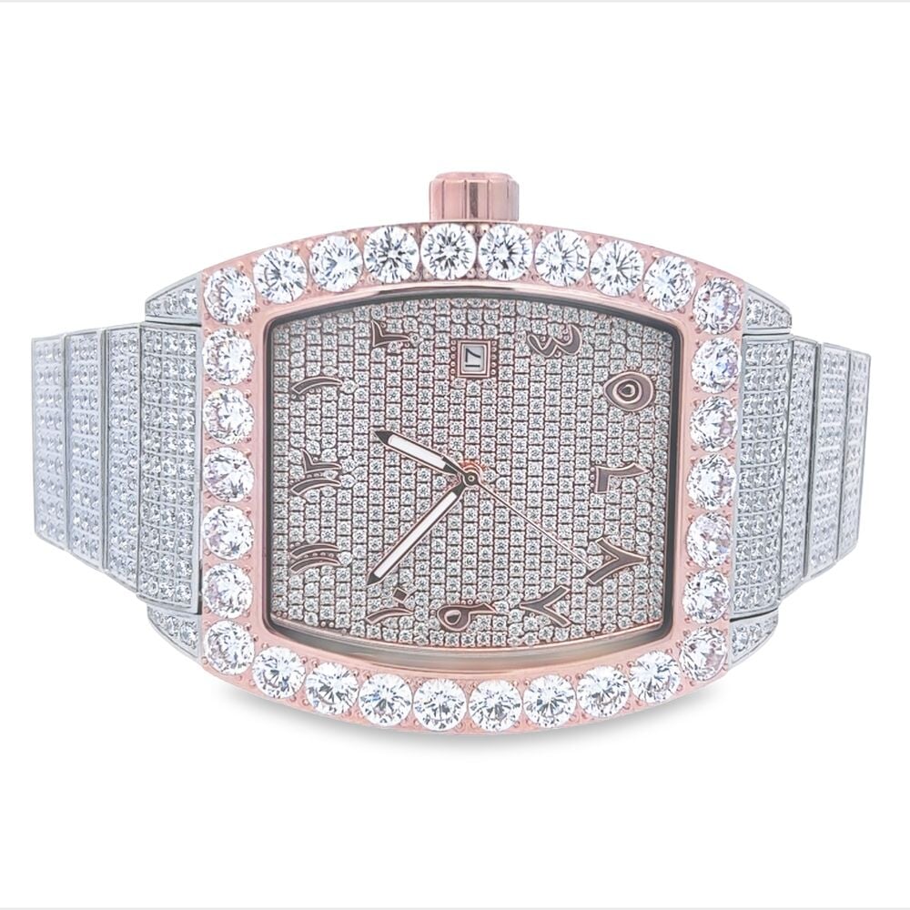 Custom Emperor CZ Micro Pave Watch | Stainless Steel 2 TONE ROSE/WHITE HipHopBling