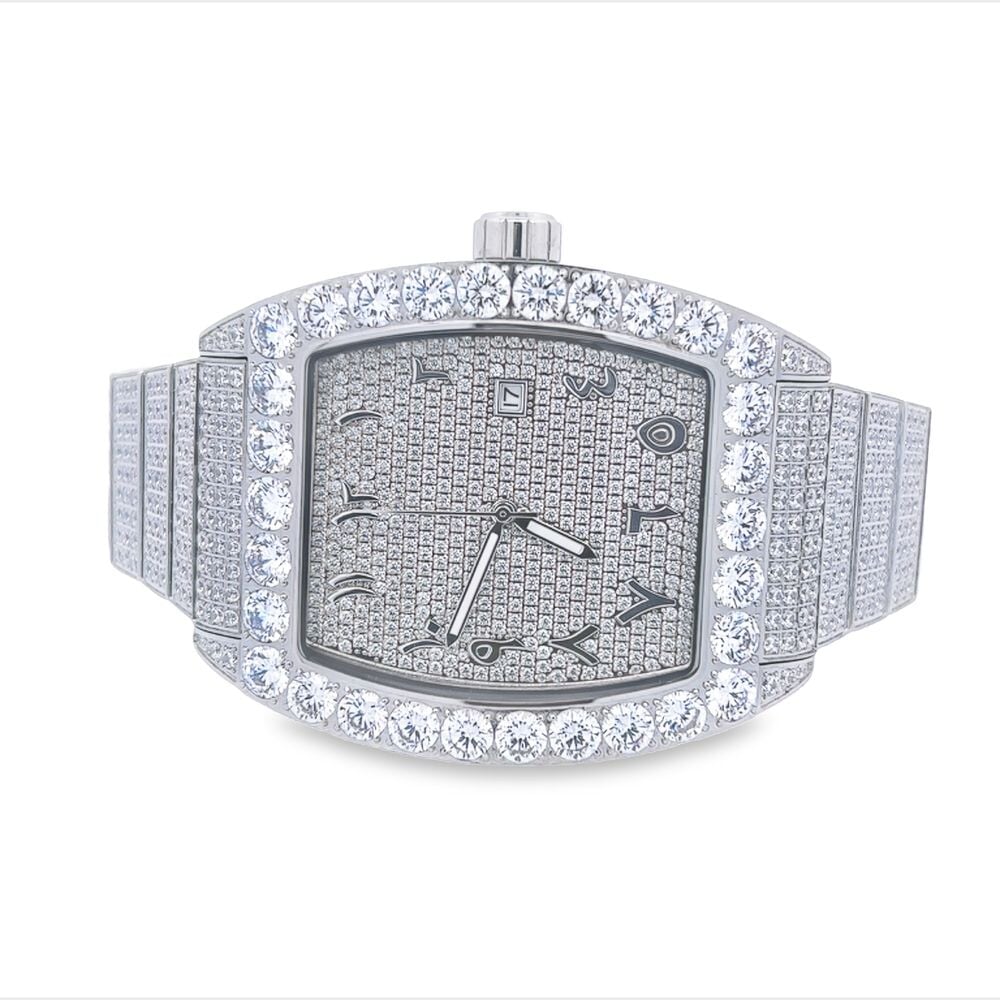 Custom Emperor CZ Micro Pave Watch | Stainless Steel White Gold HipHopBling