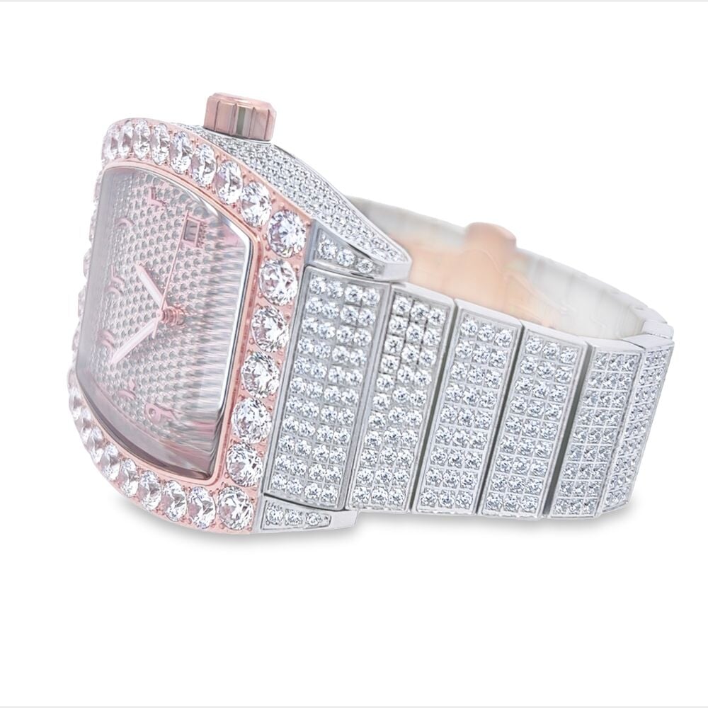 Custom Emperor VVS Moissanite Iced Out Watch 2 Tone White/Rose HipHopBling