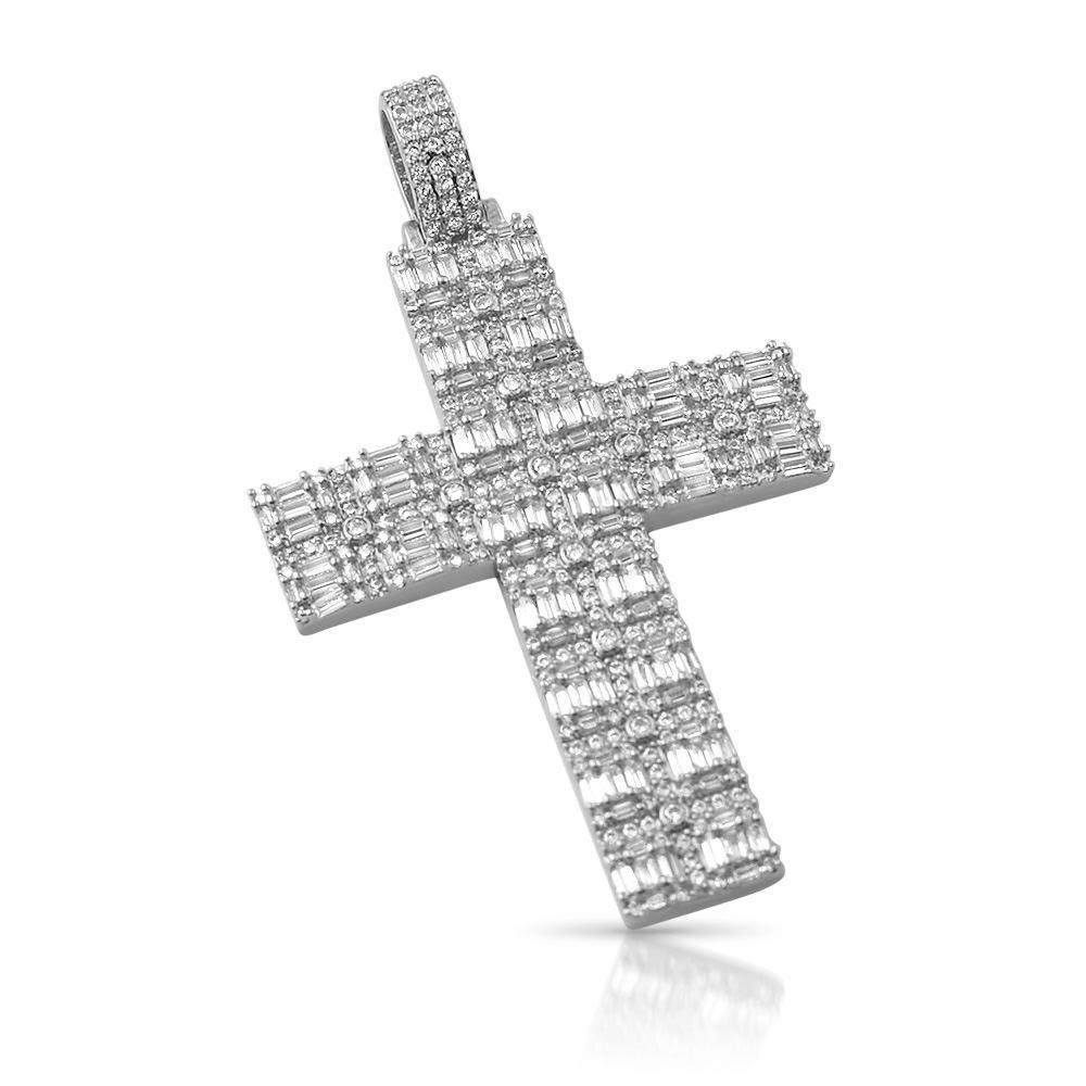 Custom Fat Baguette Cross Pendant in White / Yellow Gold White Gold HipHopBling