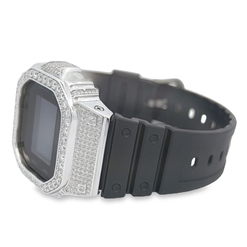 Custom G Shock DW5600 Iced Out Watch 4.50 Carat Moissanite Black HipHopBling