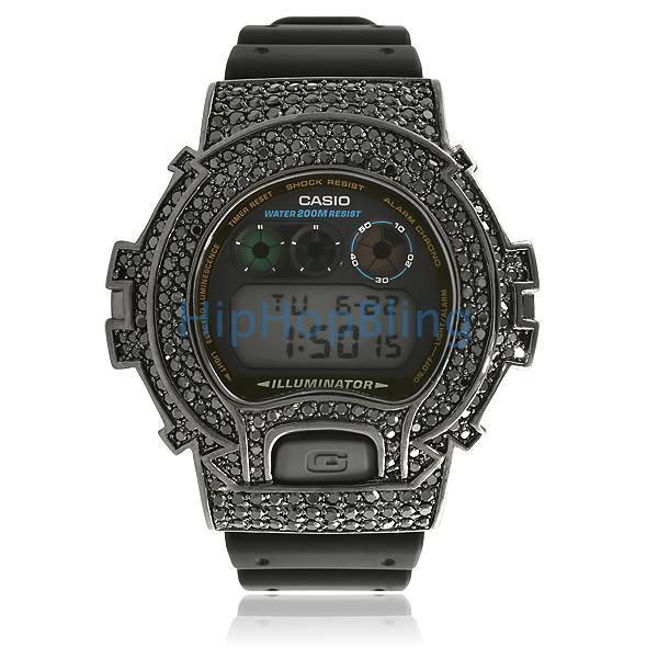 Custom G Shock Watch DW - 6900 All Black Bling Bling HipHopBling