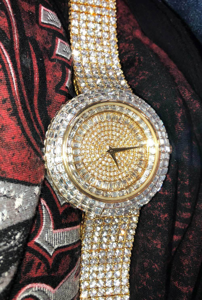 Custom Gold Iced Out Baguette Orbit 6 Row Watch HipHopBling