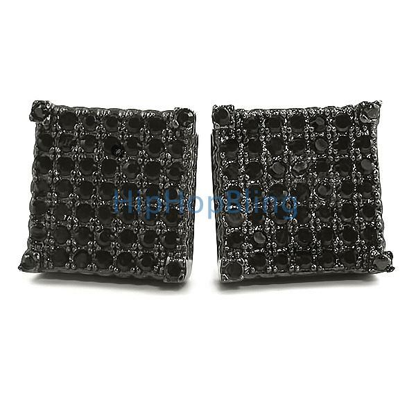 Custom Micro Pave Earrings Black CZ Cube HipHopBling
