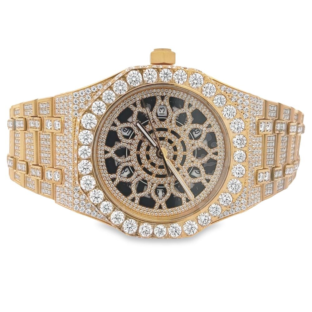 Custom Moissanite VVS Iced Out Watch Yellow Gold HipHopBling