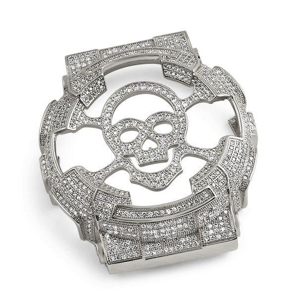 Custom Skull CZ Rhodium Case for Casio G Shock GA100 HipHopBling