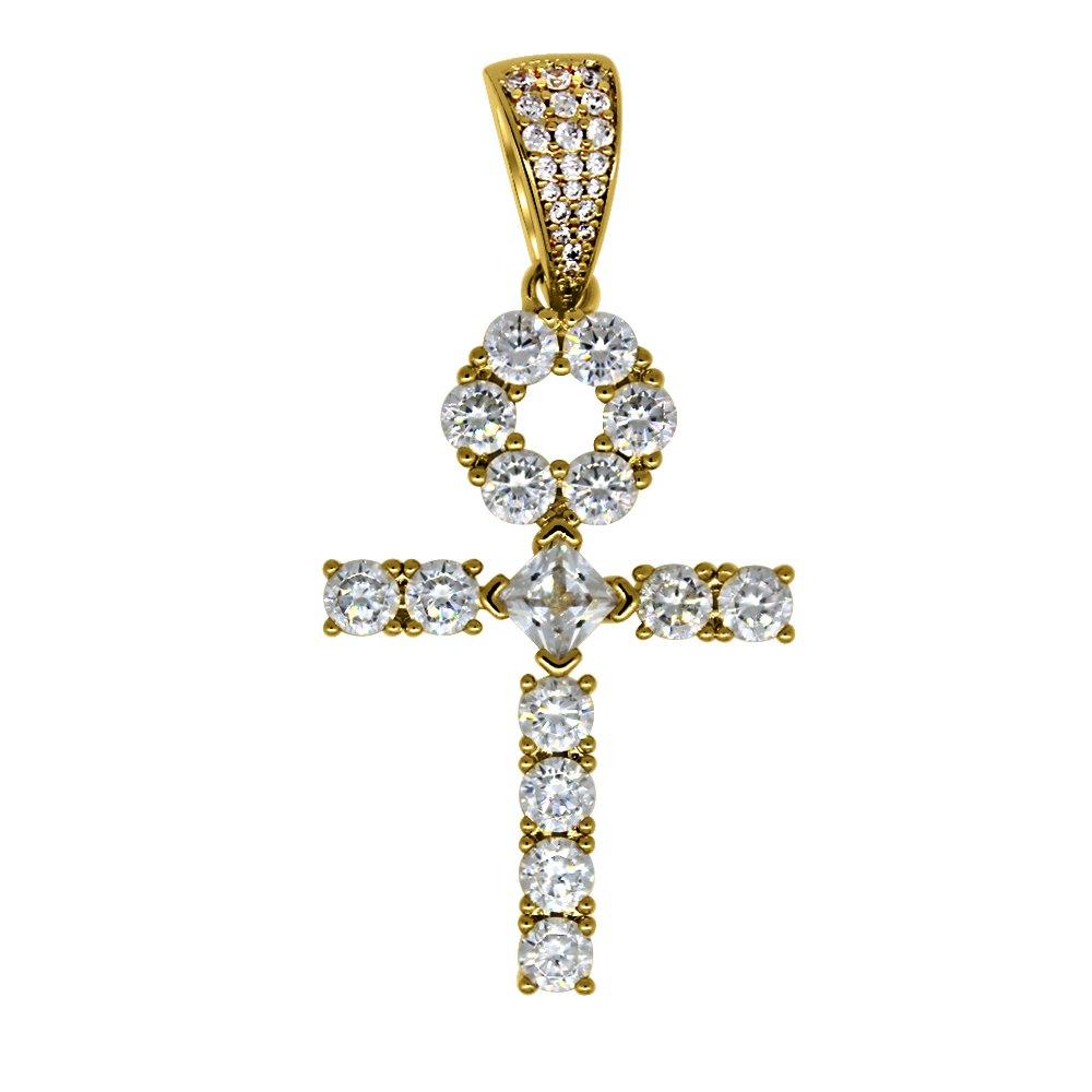 Custom Tennis Ankh Cross Gold Pendant HipHopBling