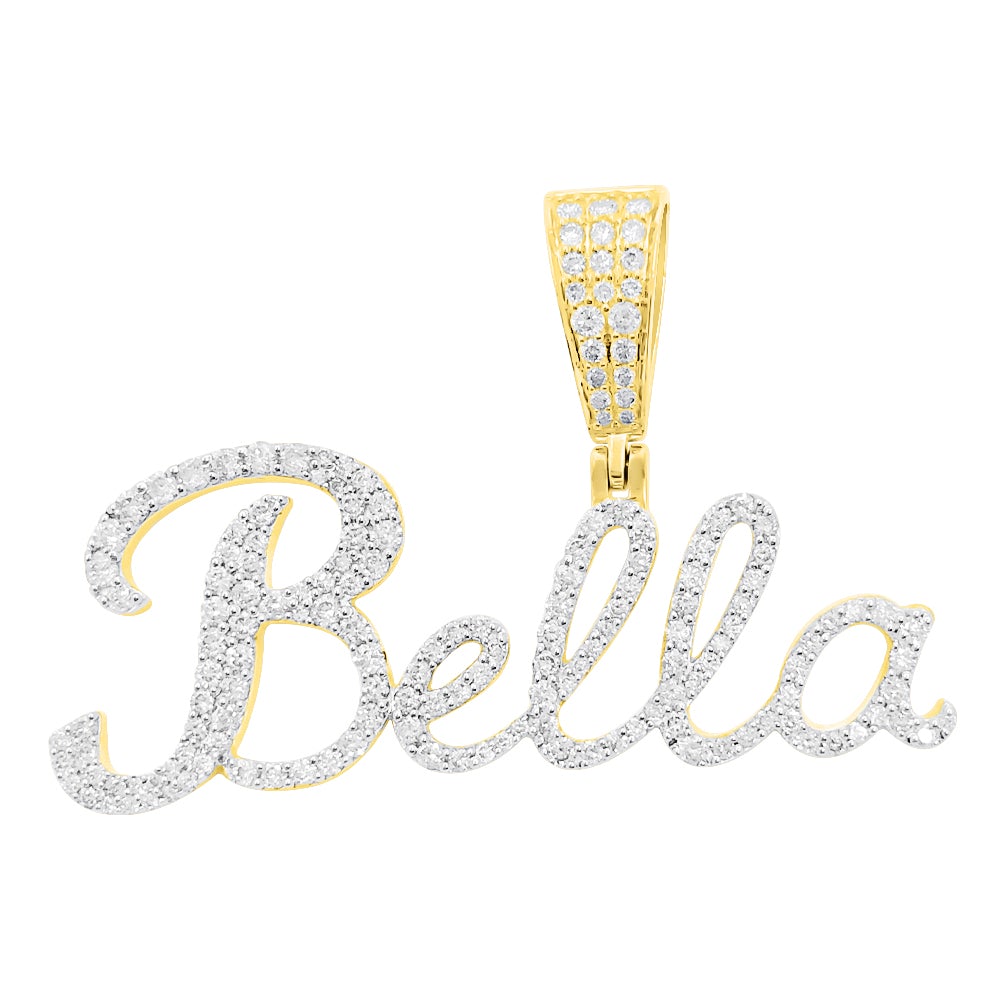 Custom Womens Cursive Name Diamond Pendant 10K or 14K Gold 10K Yellow Gold Standard Bail HipHopBling