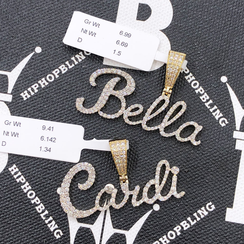 Custom Womens Cursive Name Diamond Pendant 10K or 14K Gold 14K White Gold Standard Bail HipHopBling