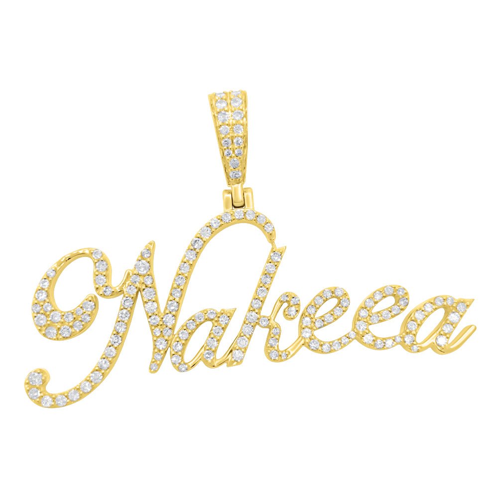 Custom Womens Cursive Name Diamond Pendant 10K or 14K Gold 14K Yellow Gold Standard Bail HipHopBling