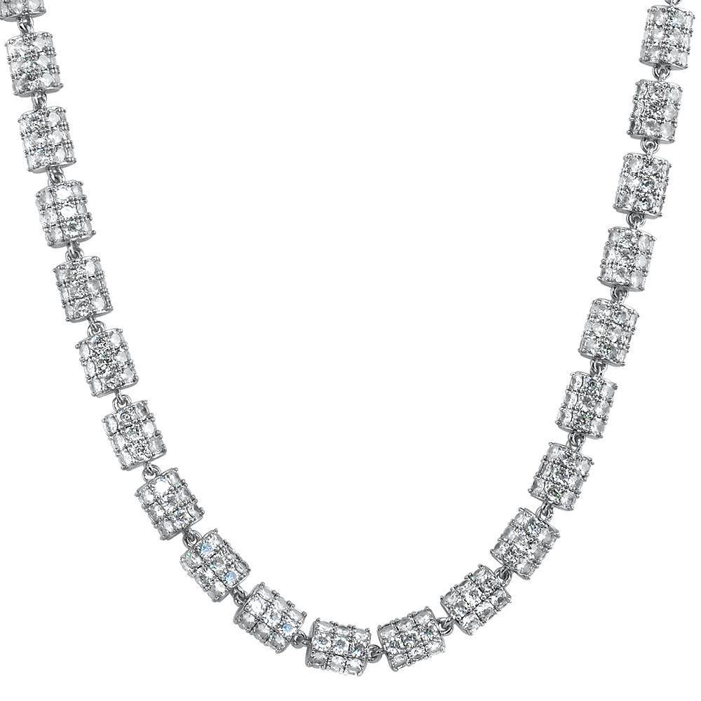 Cylinder Link 360 Iced Out CZ Hip Hop Bling Bling Chain White Gold 18" HipHopBling