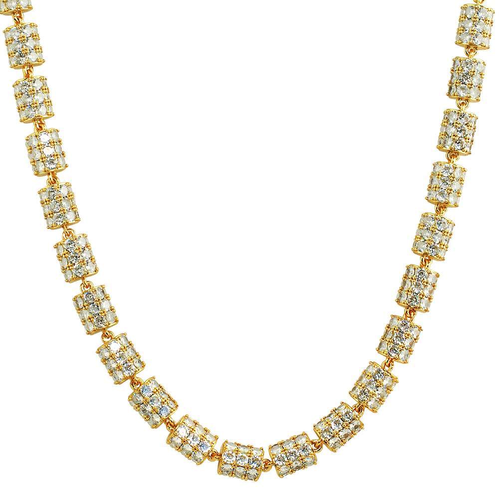 Cylinder Link 360 Iced Out CZ Hip Hop Bling Bling Chain Yellow Gold 18" HipHopBling