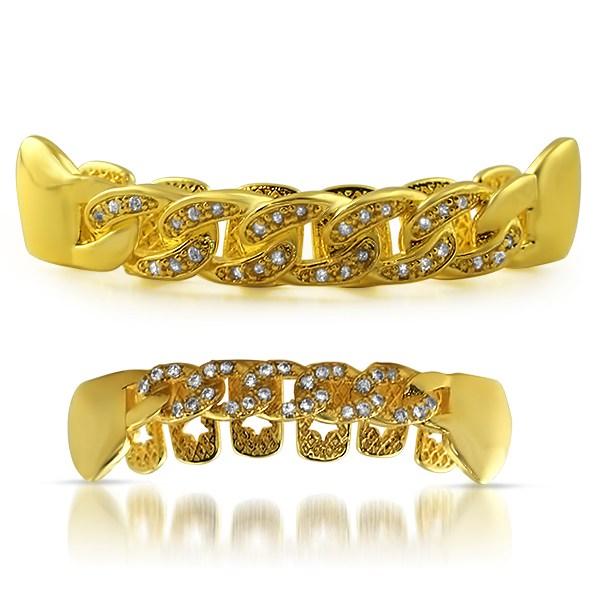 CZ Bling Bling Gold Cuban Grillz Set HipHopBling