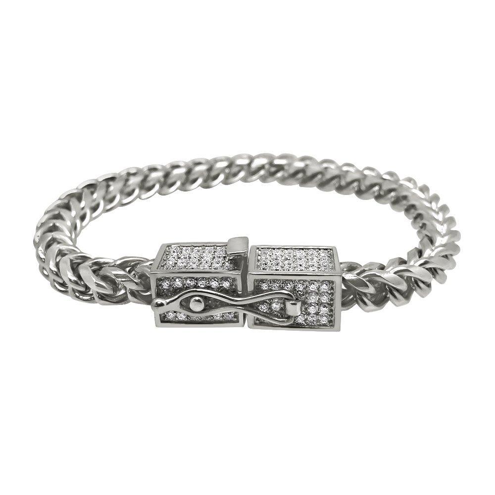 CZ Box Clasp Triple Lock Stainless Steel Franco Bracelet 6MM 8" HipHopBling