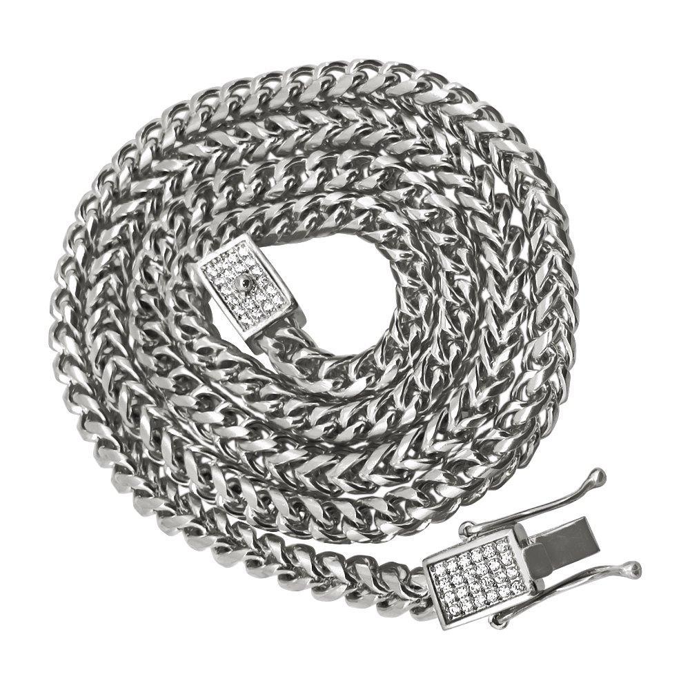 CZ Box Clasp Triple Lock Stainless Steel Franco Chain 4MM 36" HipHopBling