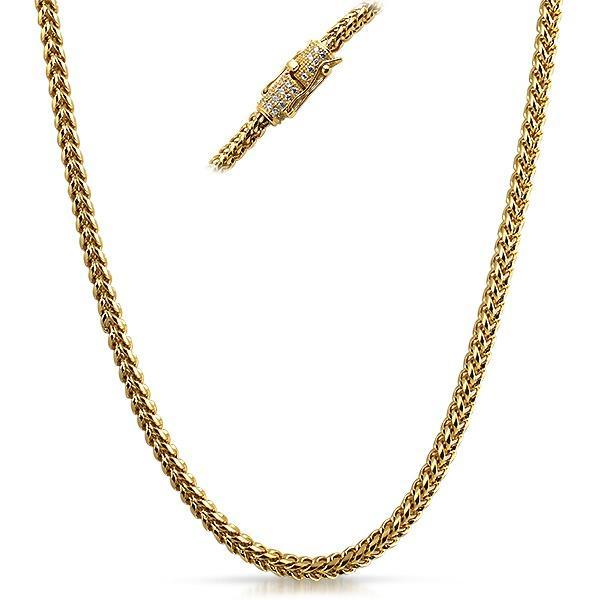 CZ Diamond Clasp 316L Gold 4MM Franco Chain 24" HipHopBling