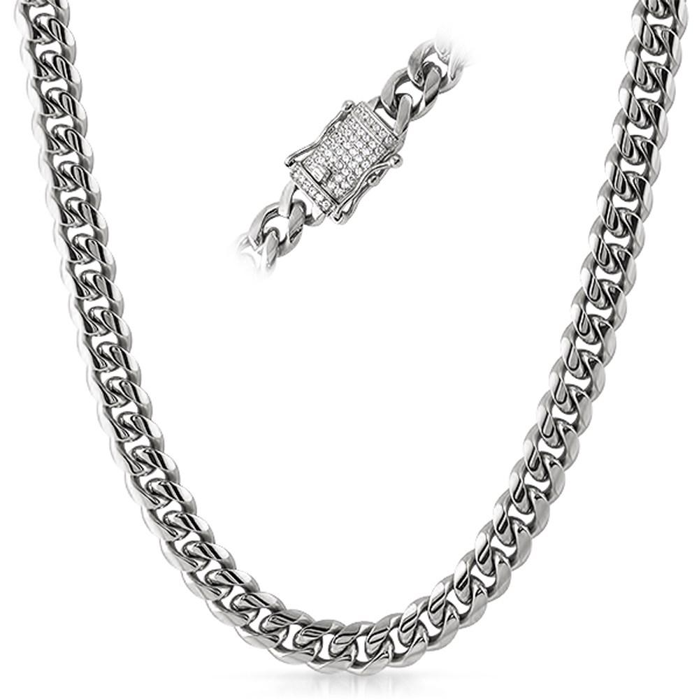 CZ Diamond Lock 10MM Cuban Chain Stainless Steel 20 HipHopBling