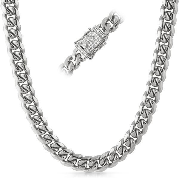 CZ Diamond Lock 12MM Cuban Chain Stainless Steel 20 in HipHopBling