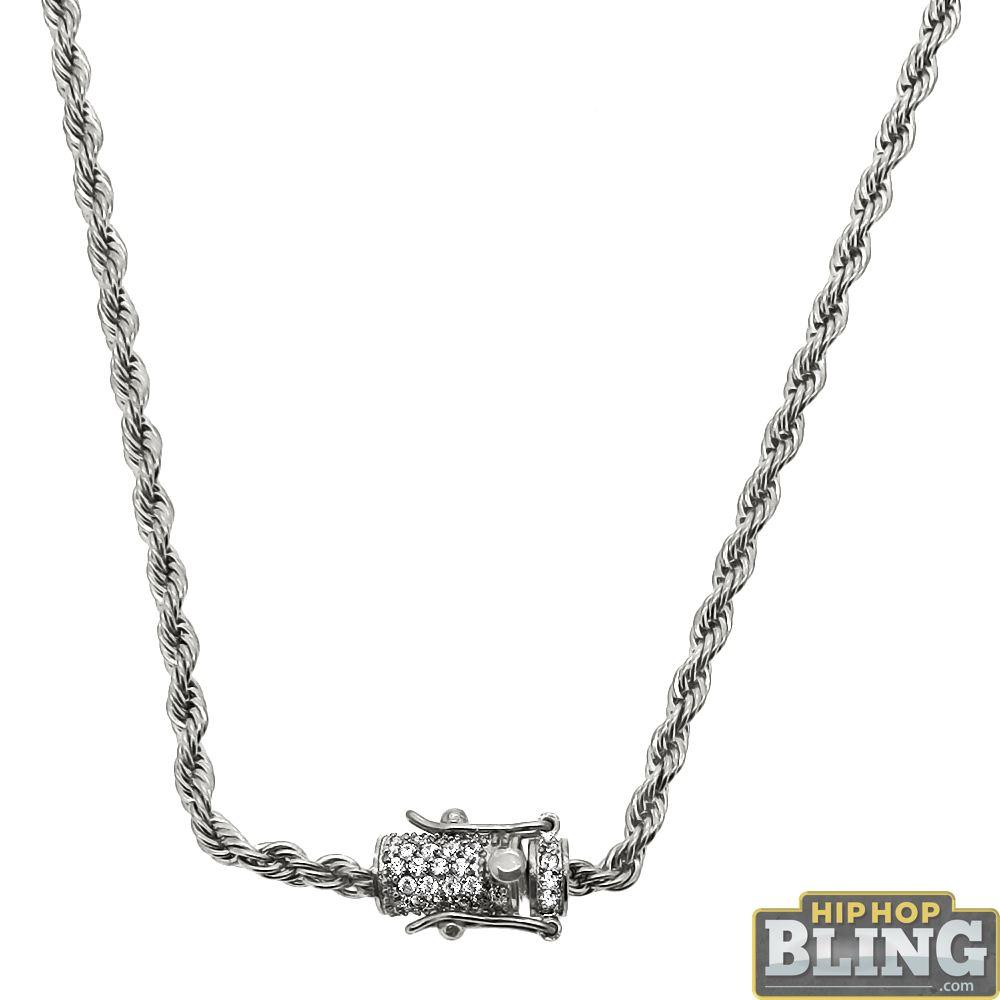 CZ Diamond Lock 3MM Steel Rope Chain Bling 20" HipHopBling