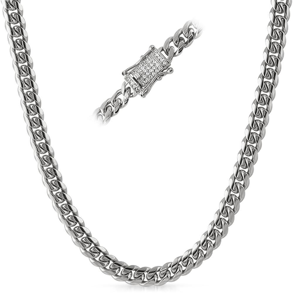 CZ Diamond Lock 8MM Cuban Chain Stainless Steel 20 in HipHopBling