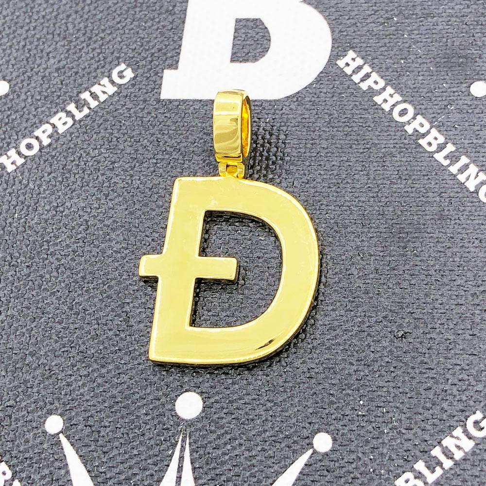D Letter Dogecoin Inspired Pendant .925 Sterling Silver White Gold HipHopBling
