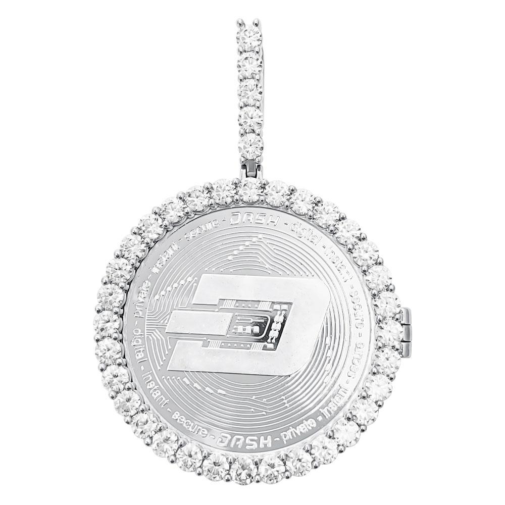 DASH Coin Iced Out Frame Pendant Yellow Gold Tennis CZ Frame HipHopBling