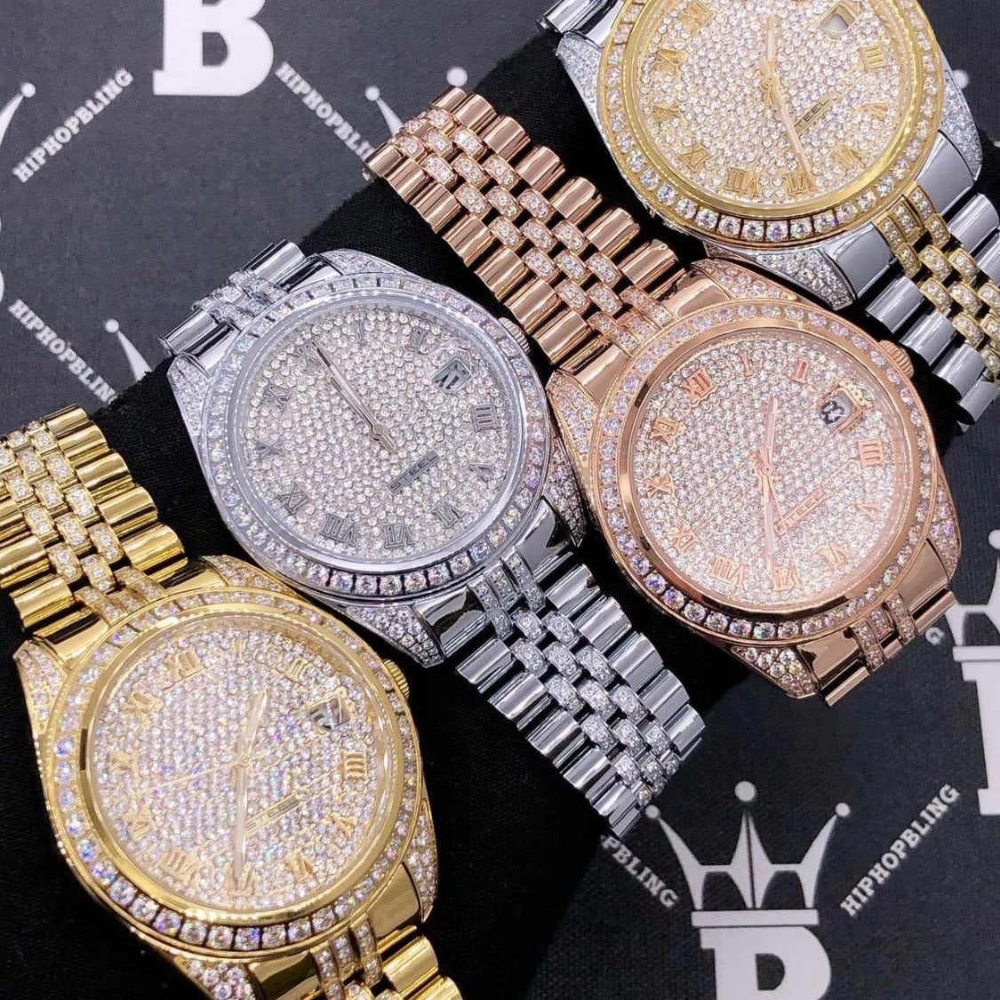 Date Jubilee Iced CZ Bling Bling Watch Yellow Gold HipHopBling