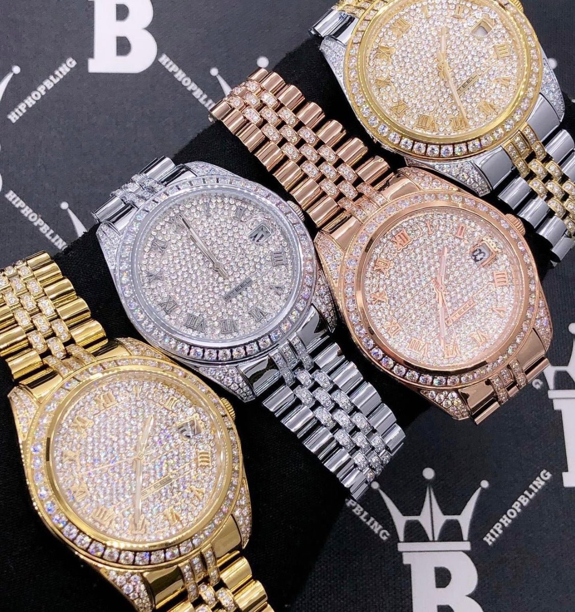 Date Jubilee Iced CZ Bling Bling Watch Yellow Gold HipHopBling