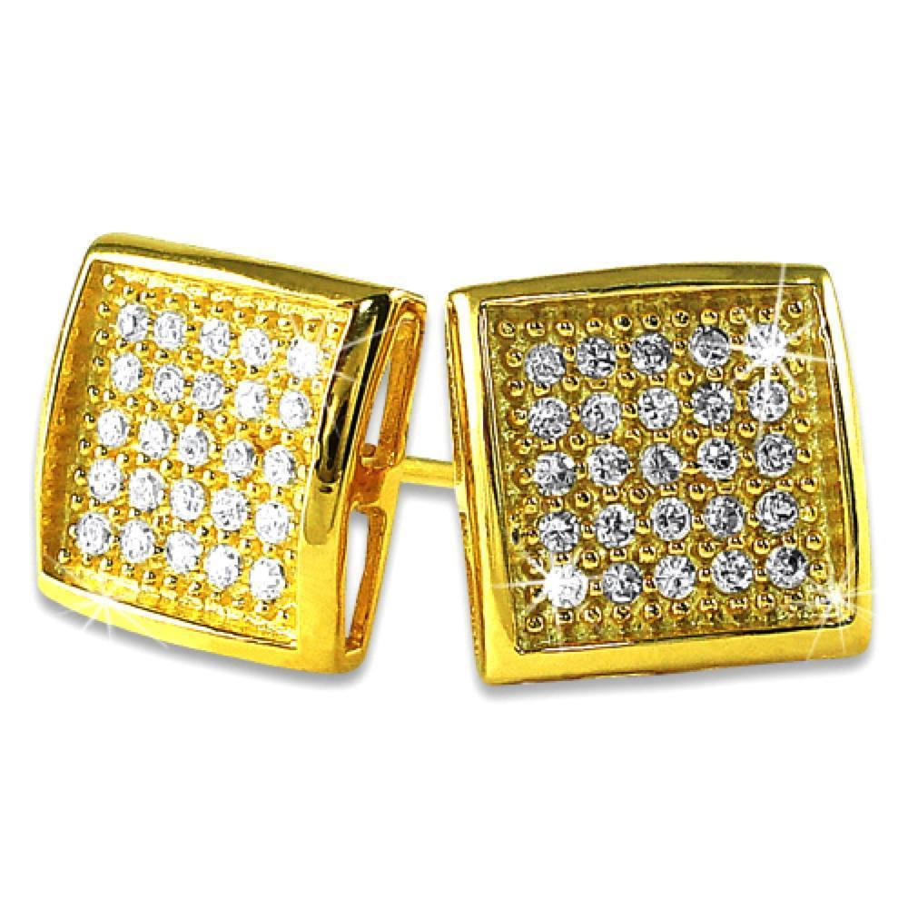 Deep Box Medium Gold Vermeil CZ Micropave Earrings .925 Silver HipHopBling