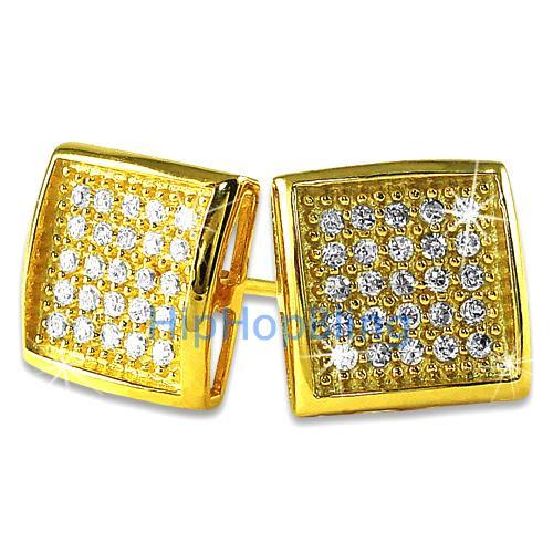 Deep Box Medium Gold Vermeil CZ Micropave Earrings .925 Silver HipHopBling