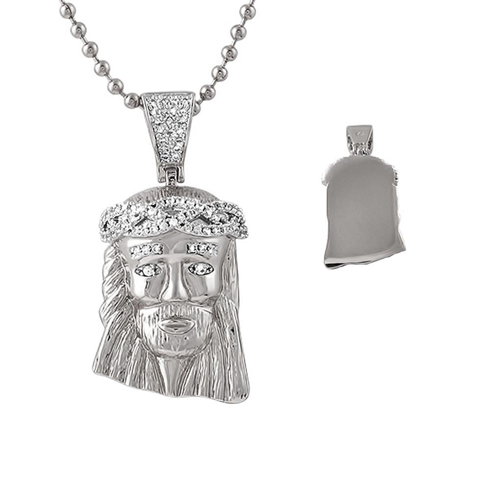Detailed Rhodium Micro Jesus CZ Crown Pendant Pendant Only HipHopBling