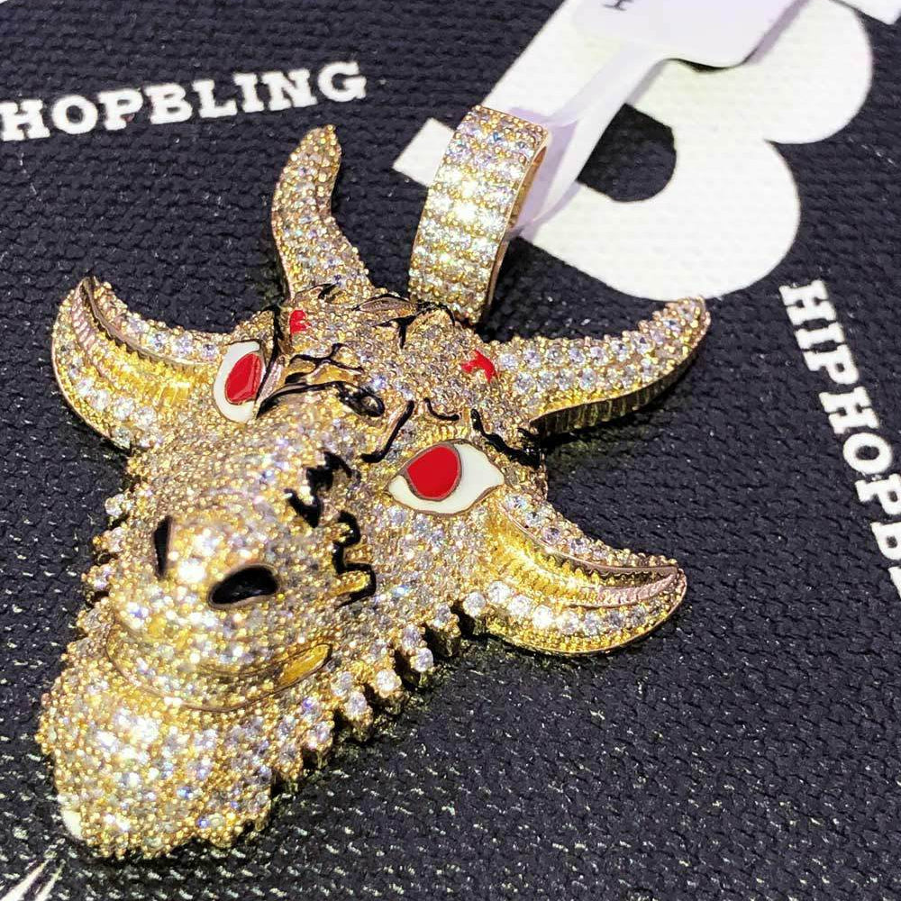 Devil Goat CZ Hip Hop Bling Bling Pendant Yellow Gold HipHopBling