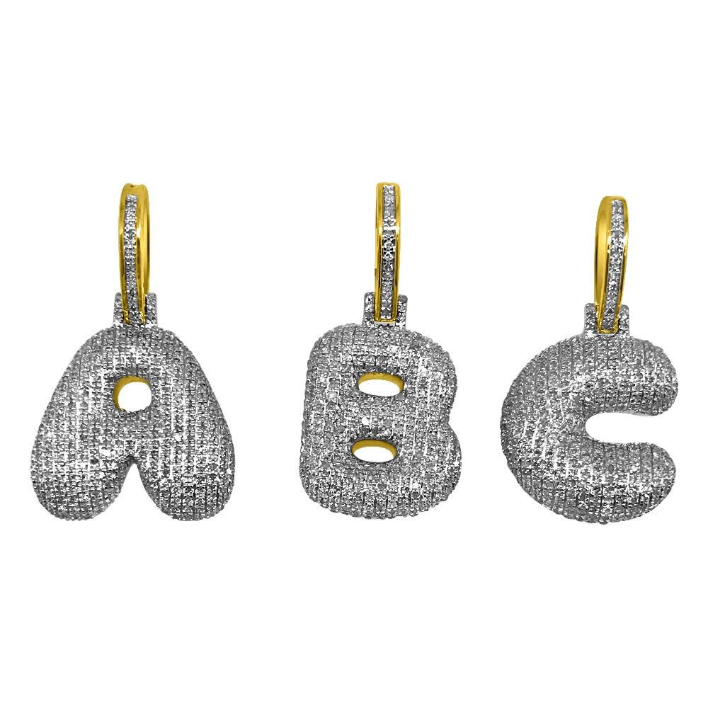Diamond Bubble Initial Letter Pendant in 10K Yellow Gold HipHopBling