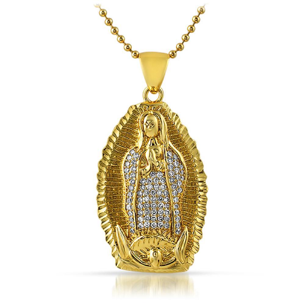 Diamond Cut Guadalupe Gold CZ Iced Out Pendant HipHopBling