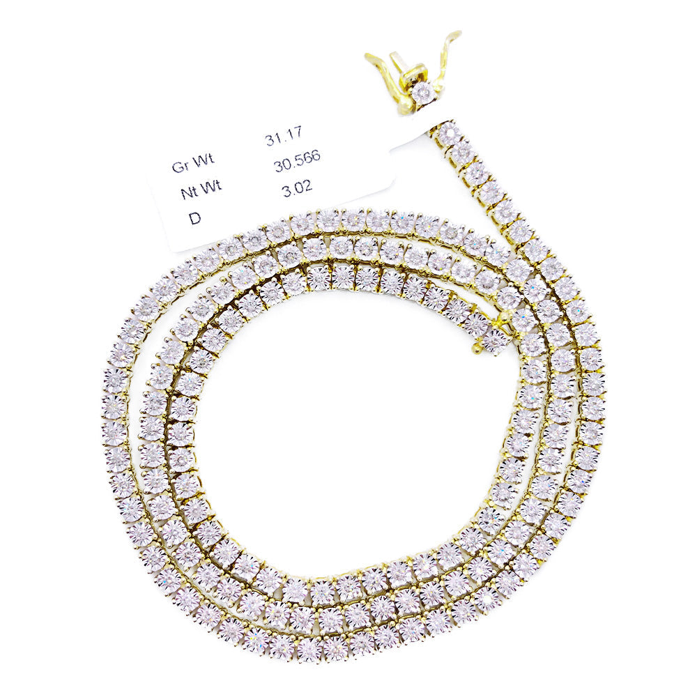 Diamond Tennis Chain 3MM 3.02cttw Miracle Setting 10K Yellow Gold HipHopBling
