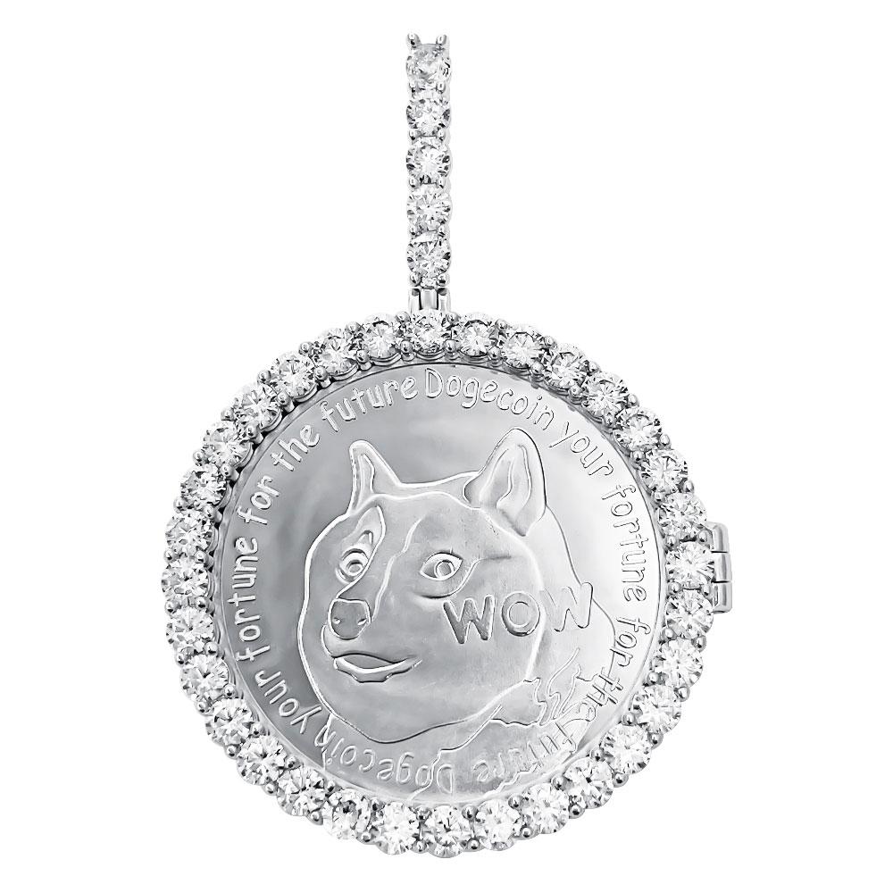 Dogecoin Coin Iced Out Frame Pendant V7 Yellow Gold Tennis CZ Frame HipHopBling