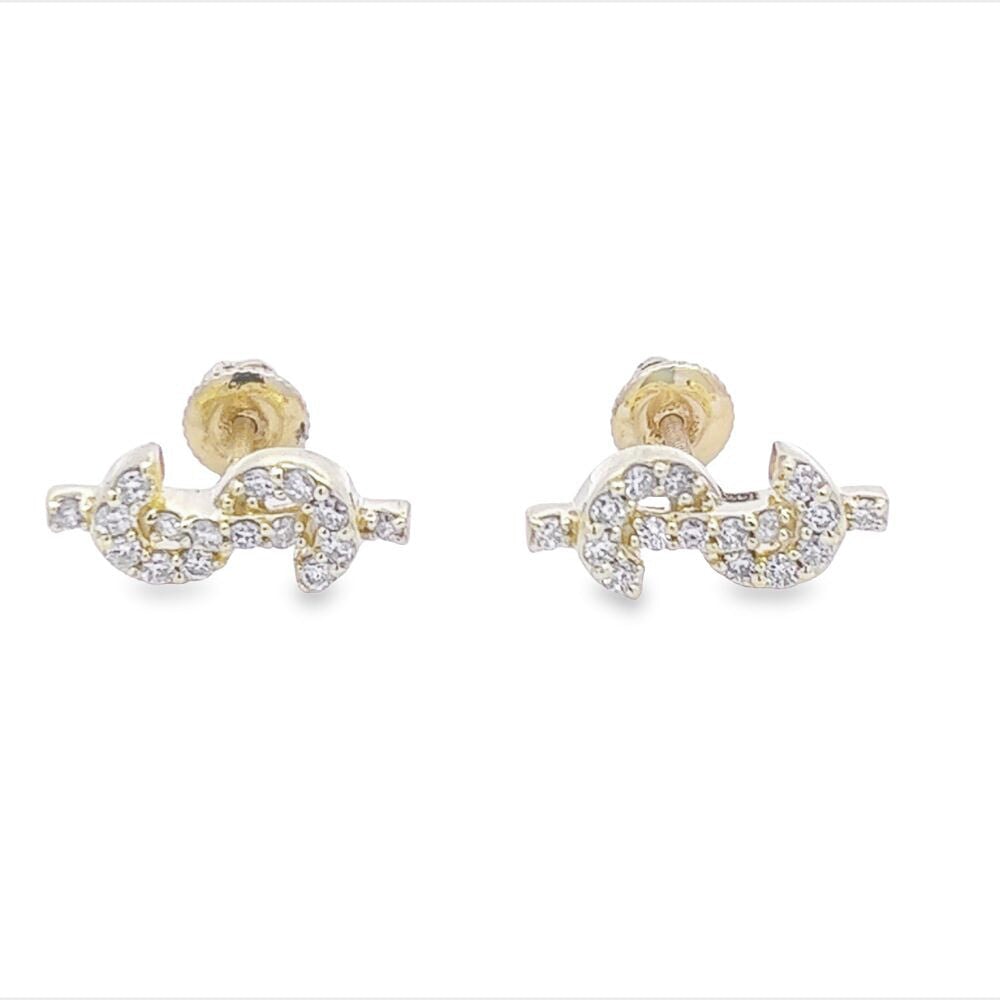 Dollar Sign $ Money Diamond Earrings .32cttw 10K Gold 10K Yellow Gold HipHopBling