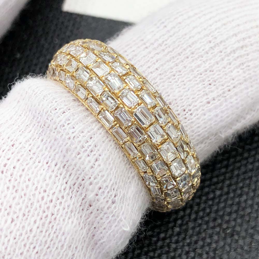 Domed Emerald Cut Eternity Band Diamond Ring 3.46cttw 14K Yellow Gold HipHopBling