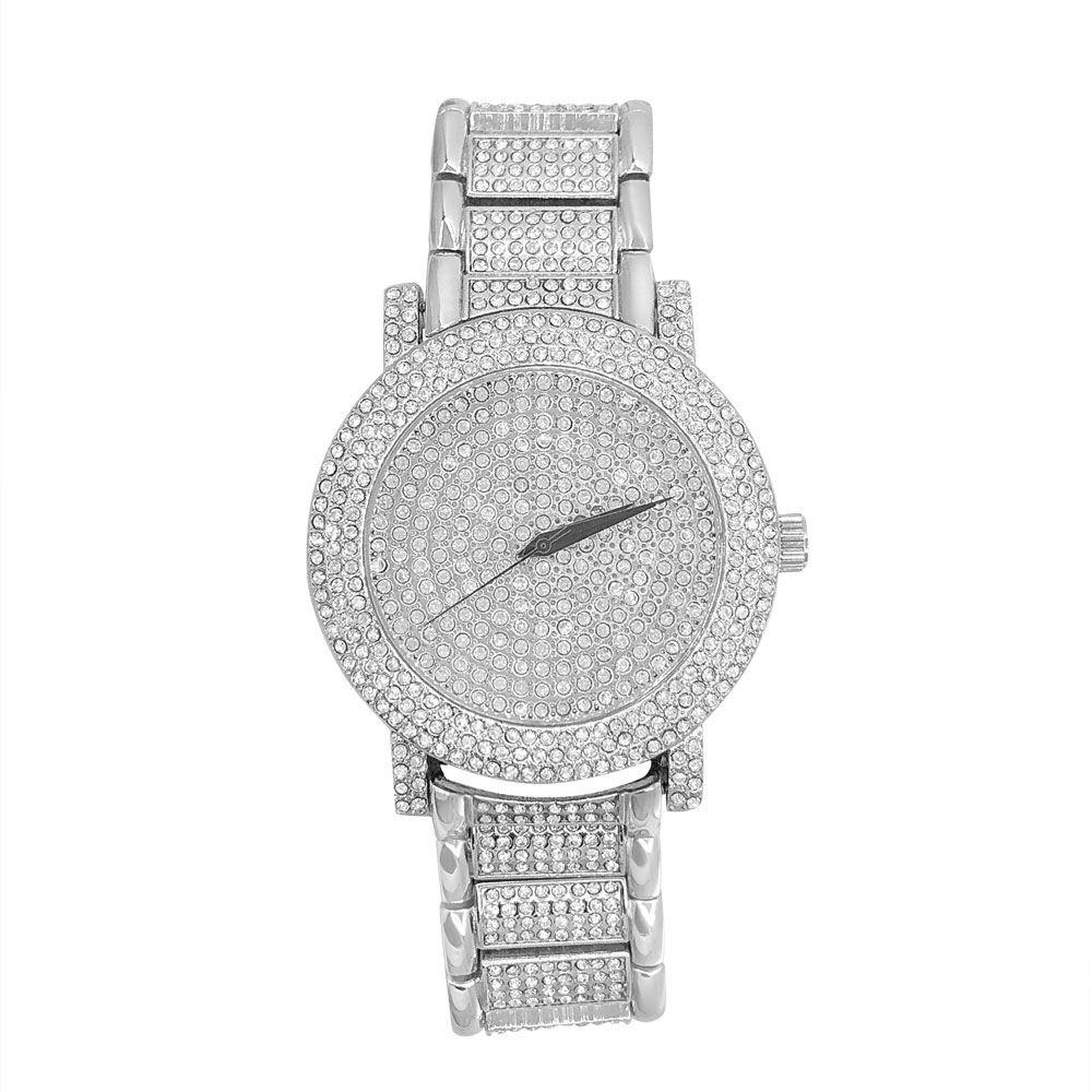 Domed Triple Bezel Iced Out Bling Hip Hop Watch White Gold HipHopBling