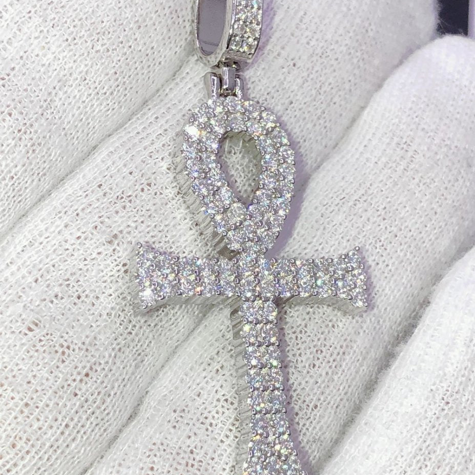 Double Ankh Cross VVS Moissanite Pendant .925 Sterling Silver HipHopBling