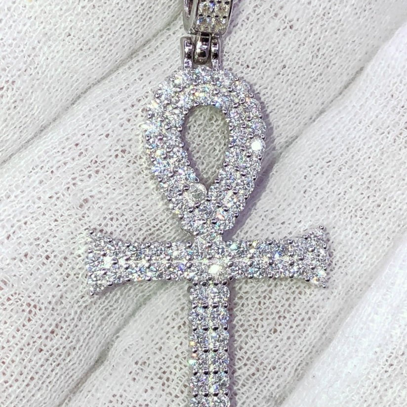 Double Ankh Cross VVS Moissanite Pendant .925 Sterling Silver HipHopBling